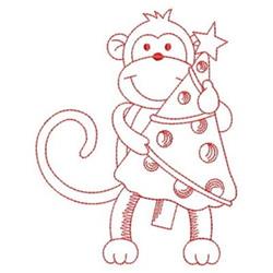 Redwork Monkey Tree - 4x4 tree redwork embroidery design for Christmas Pillows