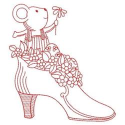 Redwork Mouse Easter - 4x4 easter redwork embroidery design for reusable tote bags