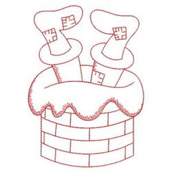Santa Claus redwork machine embroidery - Redwork Patchwork Chimney for Kids Pajamas