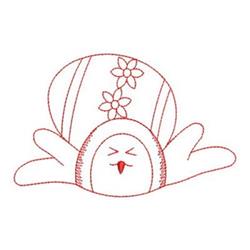 Redwork snail resting on a decorated Easter egg, surrounded by cheerful flowers in vibrant red hues, perfect for spring.