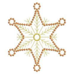 Redwork snowflake with playful circular motifs and delicate linear details in soft gold and beige tones, perfect for winter.