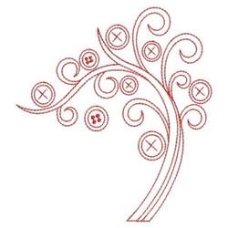 Redwork stylized tree with swirling branches and round buttons in vibrant red, perfect for decorative projects.