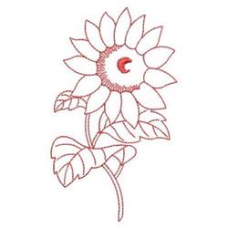 Redwork sunflower with large rounded petals and a bold center, accented by red outlines on a white background.