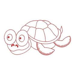 Redwork turtle with big eyes and a cheerful smile, outlined in red for a whimsical and playful look.