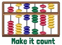 Colorful abacus with red, yellow, green, and blue beads and 'Make it count' text in green font, playful design.