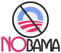 Bold emblem with a circular design featuring a sun and wave in blue and pink, with striking text 'NO BAMA'.