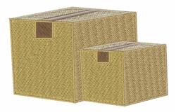 Cartoonish boxes in light tan with woven texture, featuring a large and small box side by side.