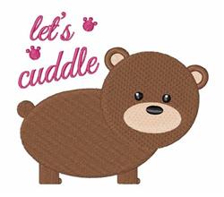 Playful brown bear with rounded body and pink 'let's cuddle' text, surrounded by paw prints, perfect for cozy children's deco