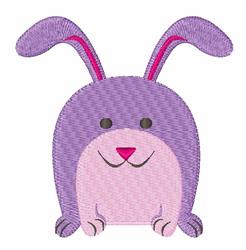 Cute bunny with a round body and floppy ears in purple and pink, cheerful for Easter decorations.