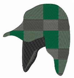 Stylized checkered hat featuring green and gray patterns with black accents, perfect for fall and winter fashion.