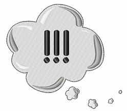 Playful cloud with bold black exclamation marks in light gray, features small puffs suggesting movement, perfect for embroide