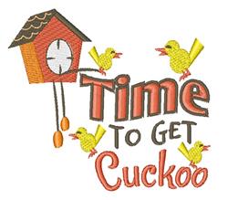 Cuckoo clock design featuring vibrant orange and brown tones, surrounded by playful yellow chicks, perfect for spring.