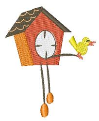 beginner-friendly bird machine embroidery pattern - Cuckoo Clock for festive table runners