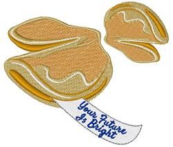 Fortune cookie with an open shell showcasing a cheerful message, illustrated in playful yellow and cream tones.