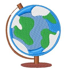 Colorful globe with blue oceans, green continents, and a brown stand; playful and vibrant design, perfect for education.