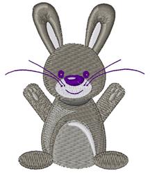 Playful gray rabbit with purple accents and a happy expression, perfect for Easter decorations.