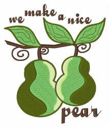 Playful design featuring two green pears with leafy accents and the text 'we make a nice pear', perfect for spring decor.