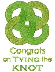 Modern knot design featuring lush green hues and playful text 'Congrats on TYING the KNOT', ideal for weddings.