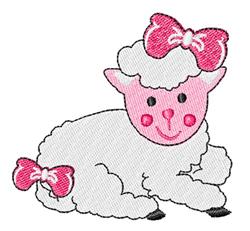 Adorable lamb with fluffy white wool and playful pink bows, perfect for springtime children's projects.