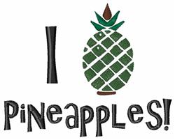 Playful pineapple graphic with textured green body and spiky leaves, featuring bold text 'I' and 'Pineapples!'