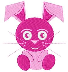 Playful pink rabbit with large white eyes and dark pink ears, perfect for cheerful Easter decor.
