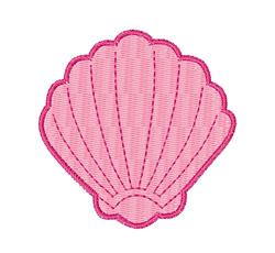 Stylized pink shell with smooth curves and outlined details, featuring minimalistic design ideal for coastal themes.