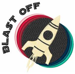 Playful rocket illustration in cream with red, green, and blue circles on a dark background; ideal for kids' parties.
