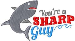 Playful shark design with waves, featuring 'You're a SHARP Guy' in vibrant red and blue colors.