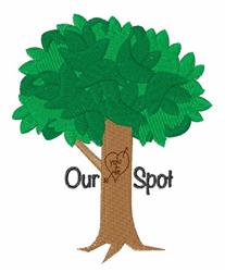 Playful tree with vibrant green leaves and a textured brown trunk, featuring the text 'Our Spot' prominently displayed.