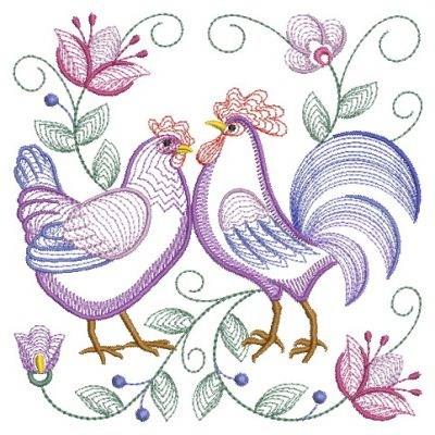 Floral Chicken - Instant Downloadable Machine Embroidery - Light
