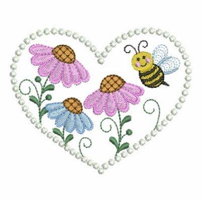 Bumble Bee and Heart Embroidery Design - NextEmbroidery