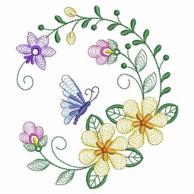 Rippled Floral Butterfly Embroidery Design | EmbroideryDesigns.com