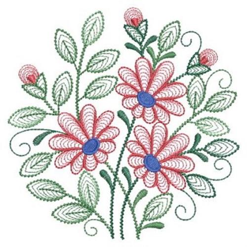 Vintage Flower Sketch Machine Embroidery Design - Instant Download - 5 SIZES