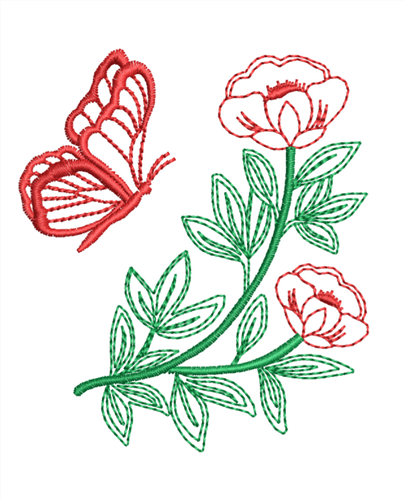 Butterfly & Petunia Embroidery Design 