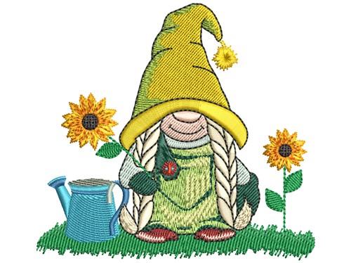 Sunflower Gnome Sketch Embroidery Design