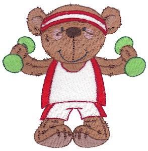 Teddy Bear Fitness Trainer Embroidery Design | EmbroideryDesigns.com