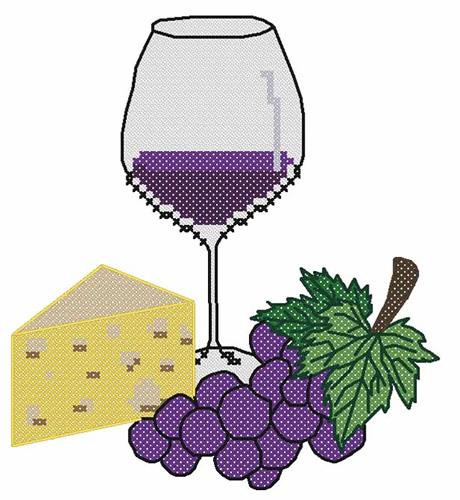 Glass of Wine and Grapes Cross Stitch Pattern, code AZ-050 A-Z Designer