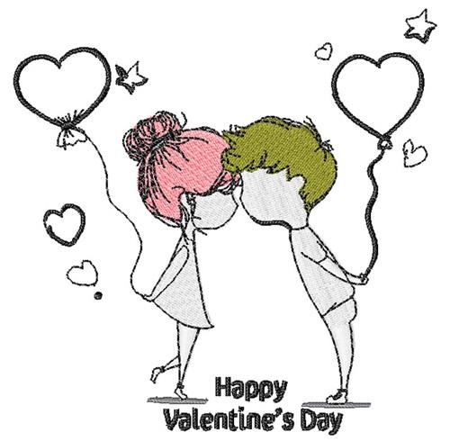 Valentine's Couple Line Art Embroidery Design