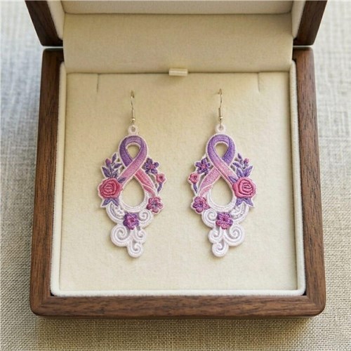 Awareness Ribbon Earrings with Floral Detail