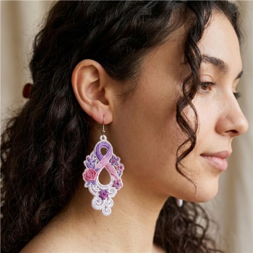 Awareness Ribbon Earrings with Floral Detail