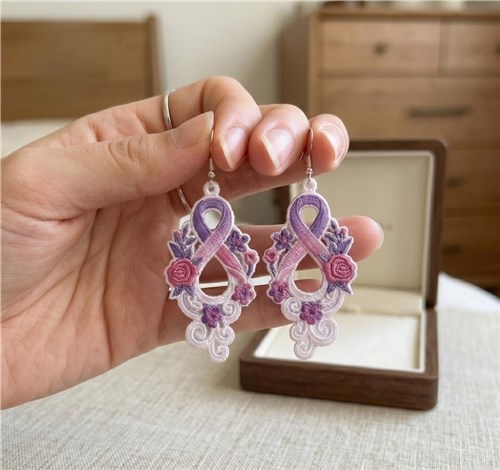 Awareness Ribbon Earrings with Floral Detail