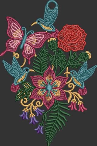 Hummingbird and Butterfly Floral