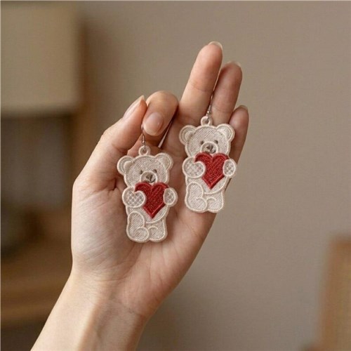Teddy Bear Earrings with Heart