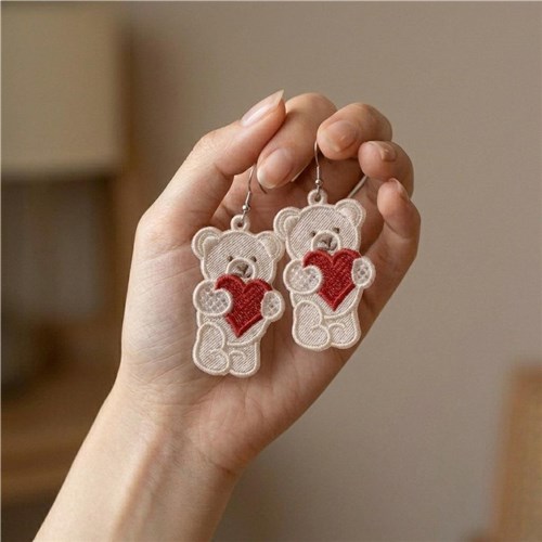 Teddy Bear Earrings with Heart