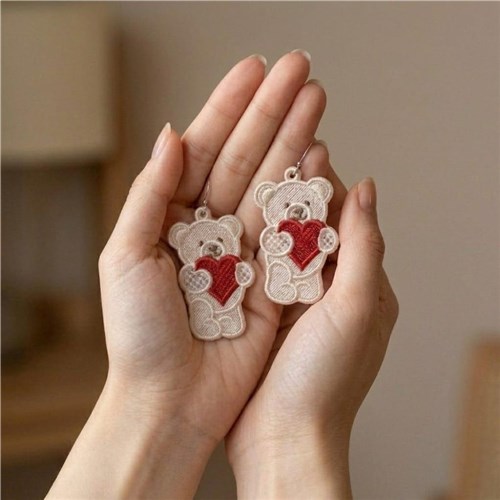 Teddy Bear Earrings with Heart
