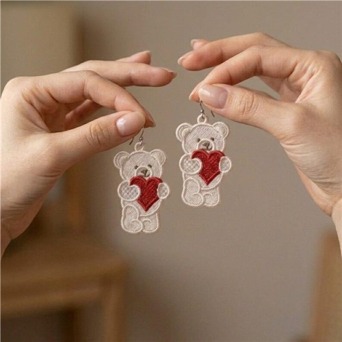 Teddy Bear Earrings with Heart
