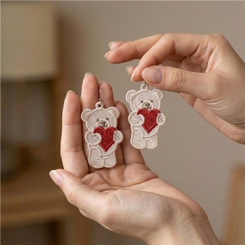 Teddy Bear Earrings with Heart