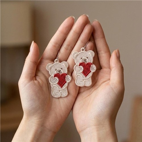 Teddy Bear Earrings with Heart
