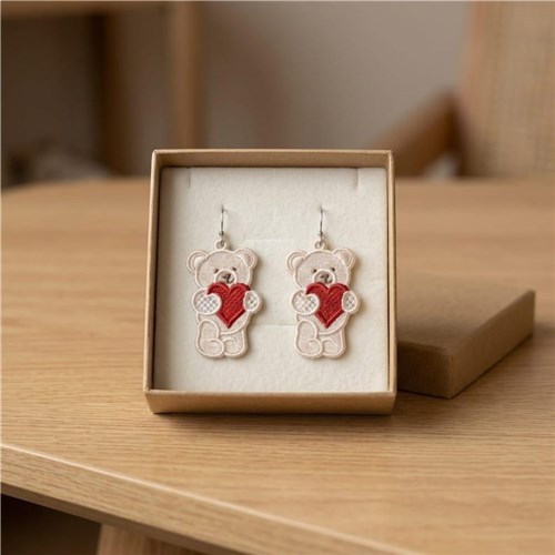 Teddy Bear Earrings with Heart