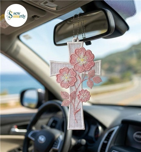 Floral Cross Car Decor